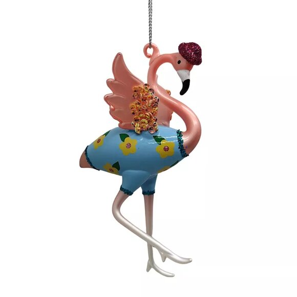 St. Nicholas Square Glass Flamingo Christmas Ornament - Picture 1 of 2
